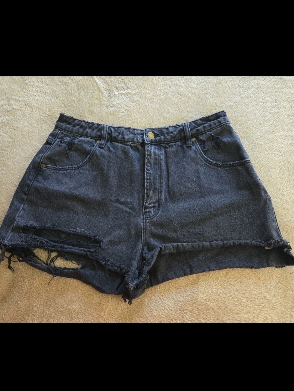 ROLLA'S Dusters High Rise Slim Black Distressed High-Rise Jean Shorts Sz 32